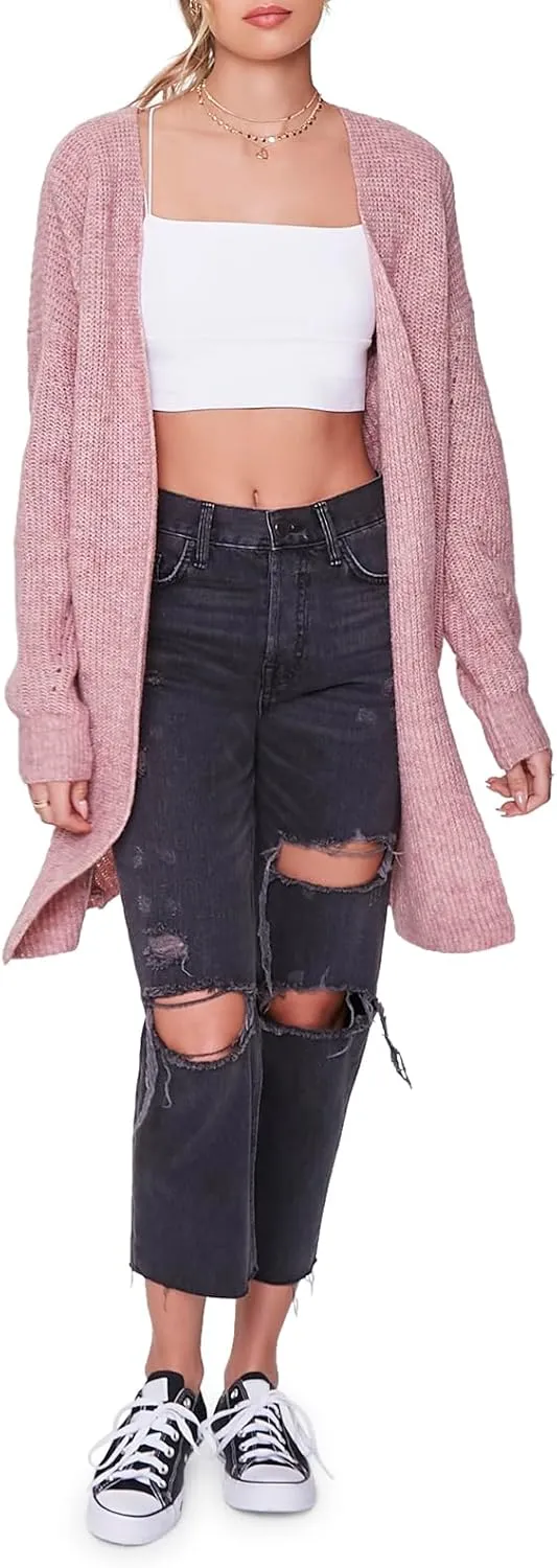 Forever 21 Women's Marled Open-Front Cardigan Sweater