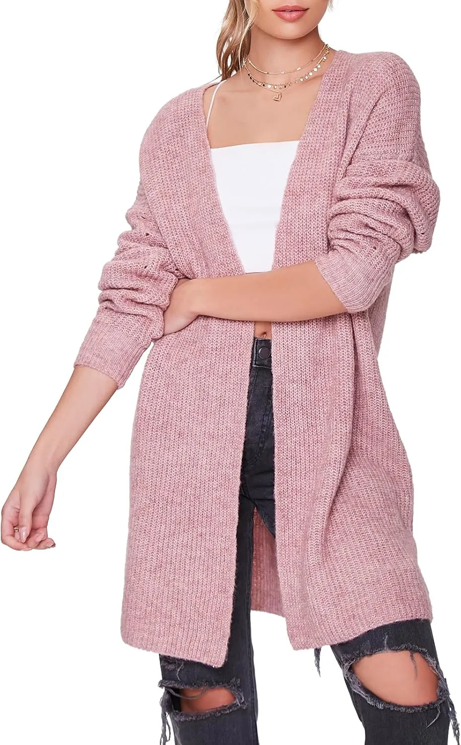 Forever 21 Women's Marled Open-Front Cardigan Sweater