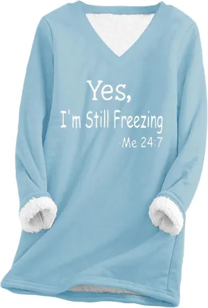 Fuzzy Fleece Lined Sweatshirts for Women 2023 Cozy Winter Pullover Sweater Tops v Neck Plus Size Loose Long Loungewear