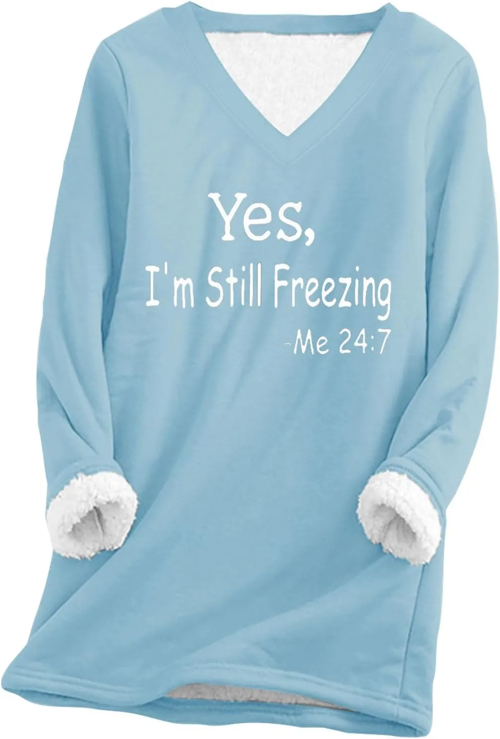 Fuzzy Fleece Lined Sweatshirts for Women 2023 Cozy Winter Pullover Sweater Tops v Neck Plus Size Loose Long Loungewear