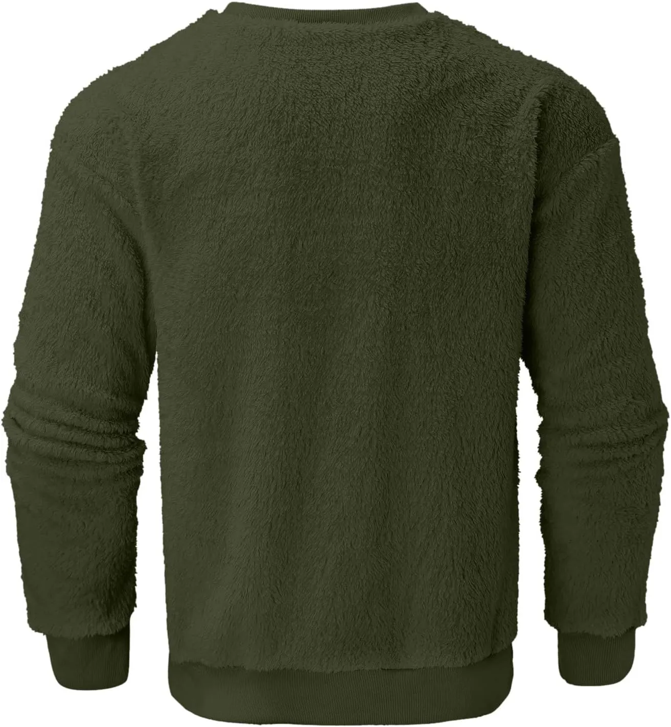 Fuzzy Sherpa Sweatshirt Mens Winter Fleece Pullover Crewneck Sweatshirts Loose Fit Solid Color Plus Size Tops