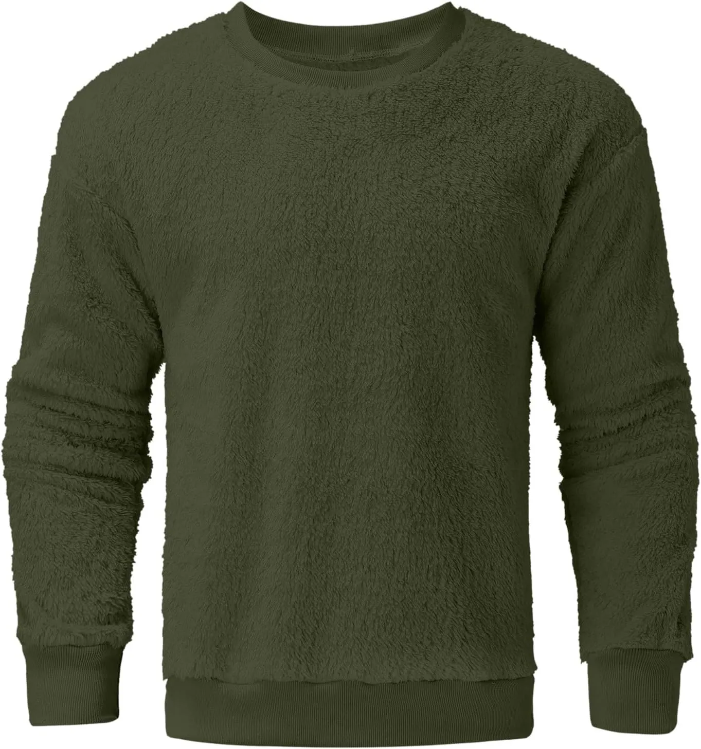 Fuzzy Sherpa Sweatshirt Mens Winter Fleece Pullover Crewneck Sweatshirts Loose Fit Solid Color Plus Size Tops