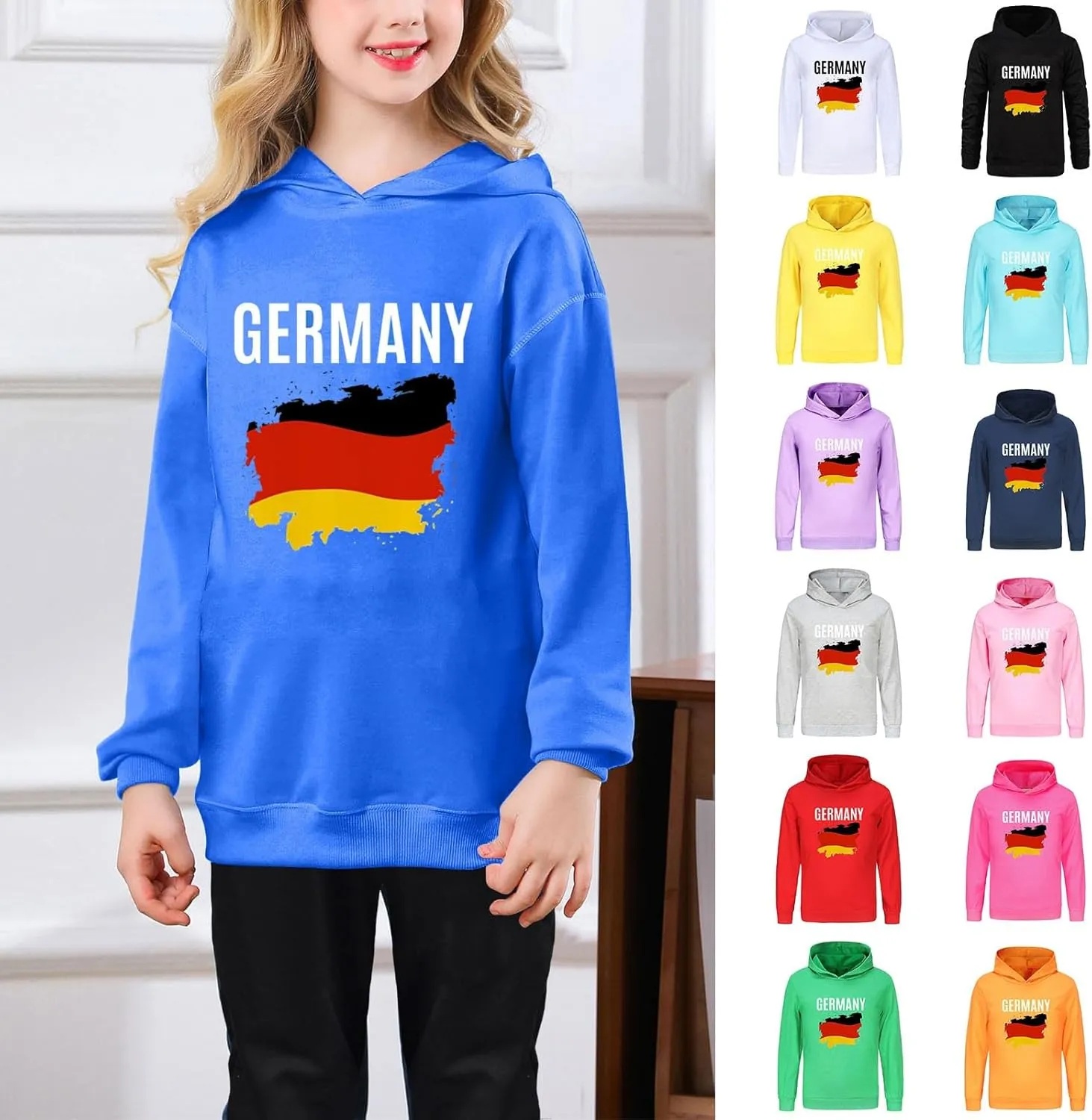 German Boys Girls Hoodies Long Sleeve Germany Flag Pullover Sweatshirt Kids Basic Athletic Top Blouse Letter Tops