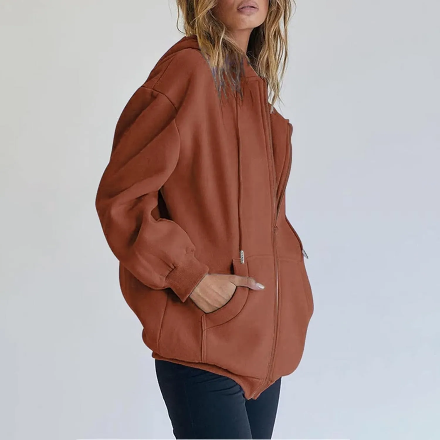 GIERIDUC Womens Zip Up Hoodies Long Sleeve Fall Oversized Sweatshirts Fleece Y2K Jacket with Pockets Trendy Fashion Clothes