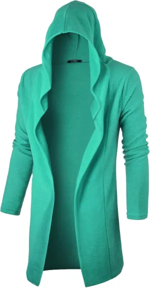GIVON Longline Hooded Cardigan Ruffle Shawl Collar Open Front Drape Cape Overcoat with Fleece Fabric