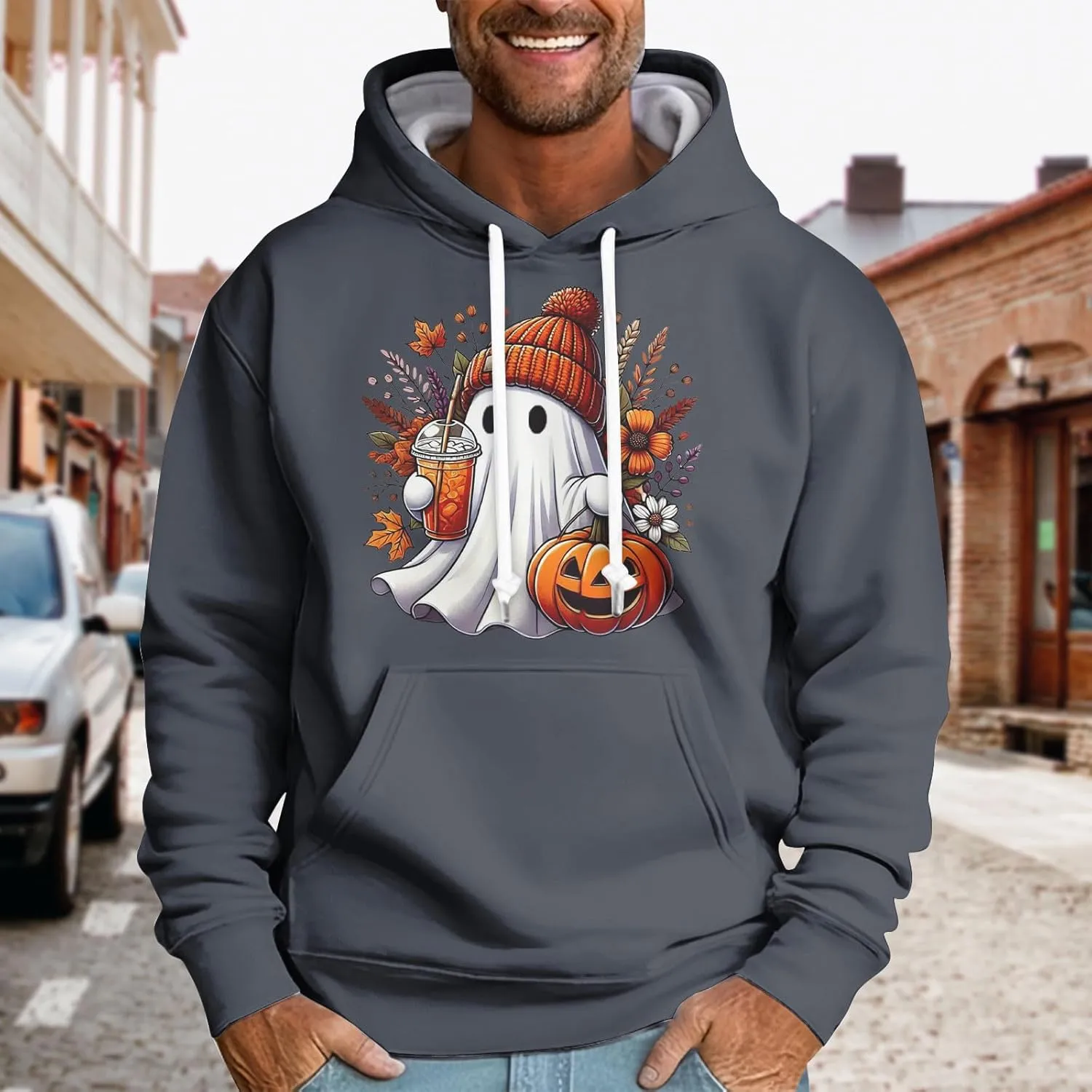 GOFULY Problem Solved Bloody Halloween Hoodies For Men Y2K Fall Halloween Sweatshirts Long Sleeve Winter 2024 Pullover