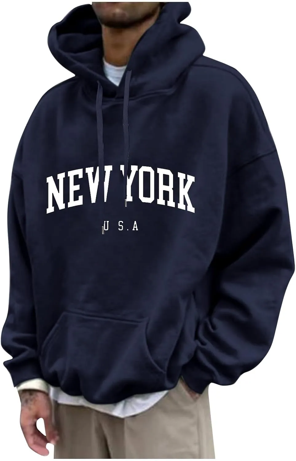 Graphic Hoodies for Men Letter Print Hoodies New York Country Sweatshirt Solid Long Sleeve Y2K Hoodie