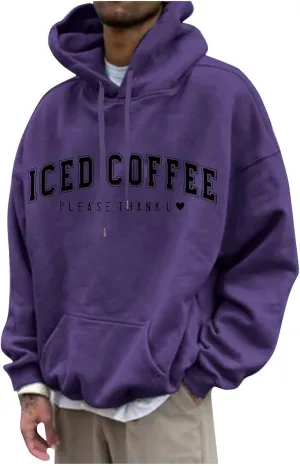 Graphic Hoodies for Men Letter Print Long Sleeve Casual Streetwear Pullover Sweatshirt with Pocket