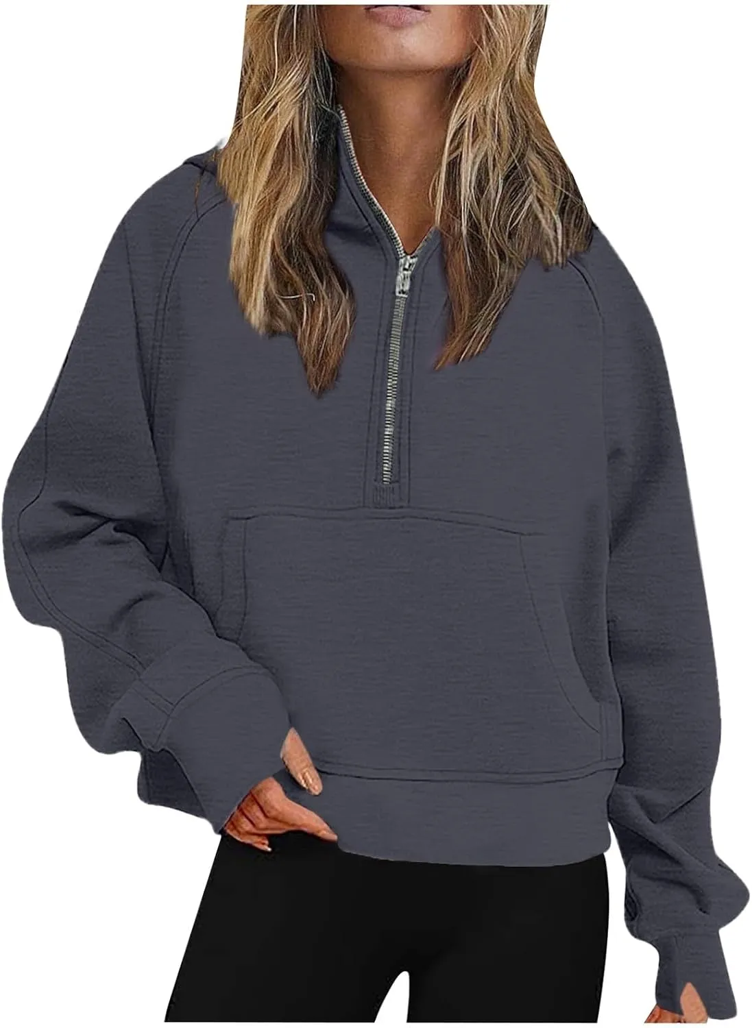 Half Zip Cropped Hoodies for Women Fleece Quarter Zip Up Pullover Oversized Sweatshirts 2024 Fall Clothes with Pocket
