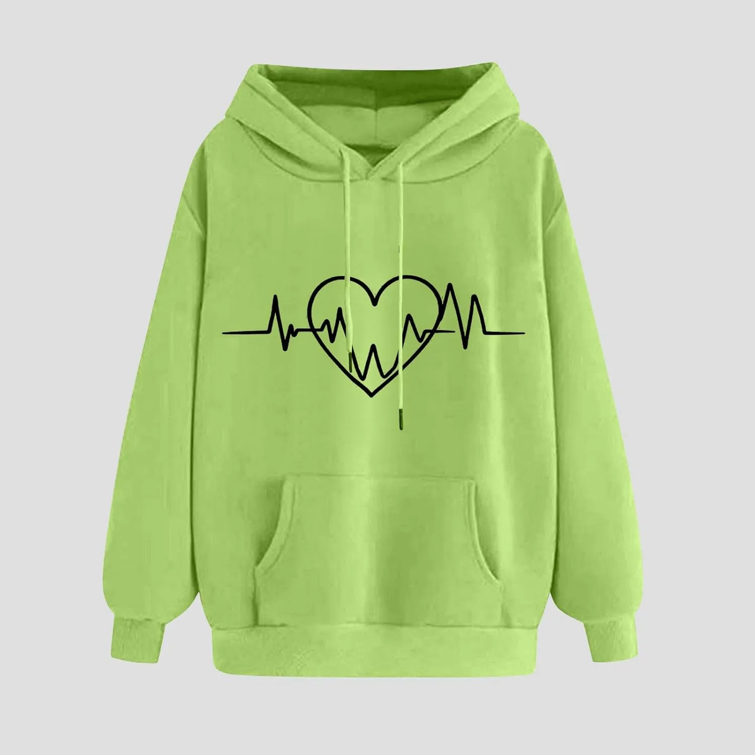 Heartbeat Graphic Hoodie Women Casual Pullover Sweatshirt Drawstring Pocket Long Sleeve Relaxed Streetwear