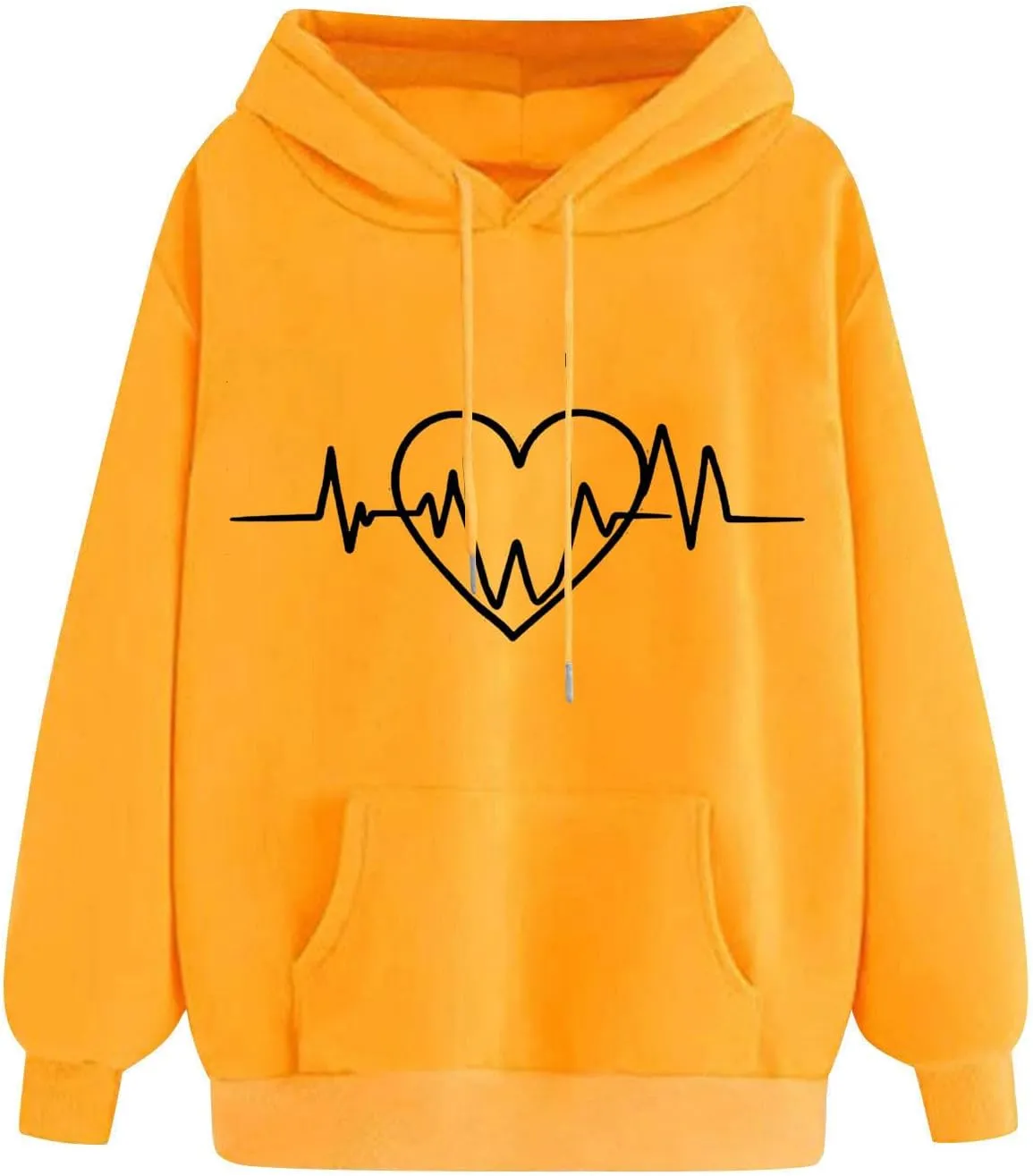 Heartbeat Graphic Hoodie Women Casual Pullover Sweatshirt Drawstring Pocket Long Sleeve Relaxed Streetwear