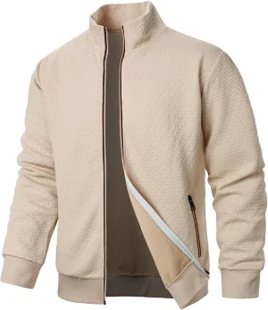 Henlley Shirts for Men Fashion Casual Solid Color Zippered Jacket Top Mens Jacket Mens Long Sleeve Tee Shirts Fall