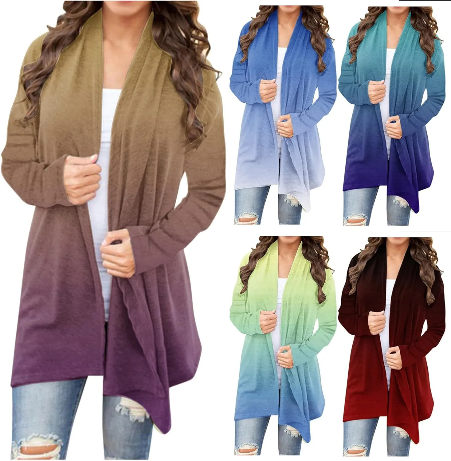 HGps8w Womens Cardigans 2025 Fall Casual Open Front Gradient Lightweight Thin Sweaters Coat Jacket Outerwear
