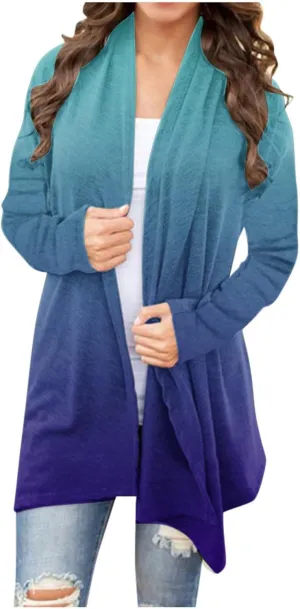 HGps8w Womens Cardigans 2025 Fall Casual Open Front Gradient Lightweight Thin Sweaters Coat Jacket Outerwear