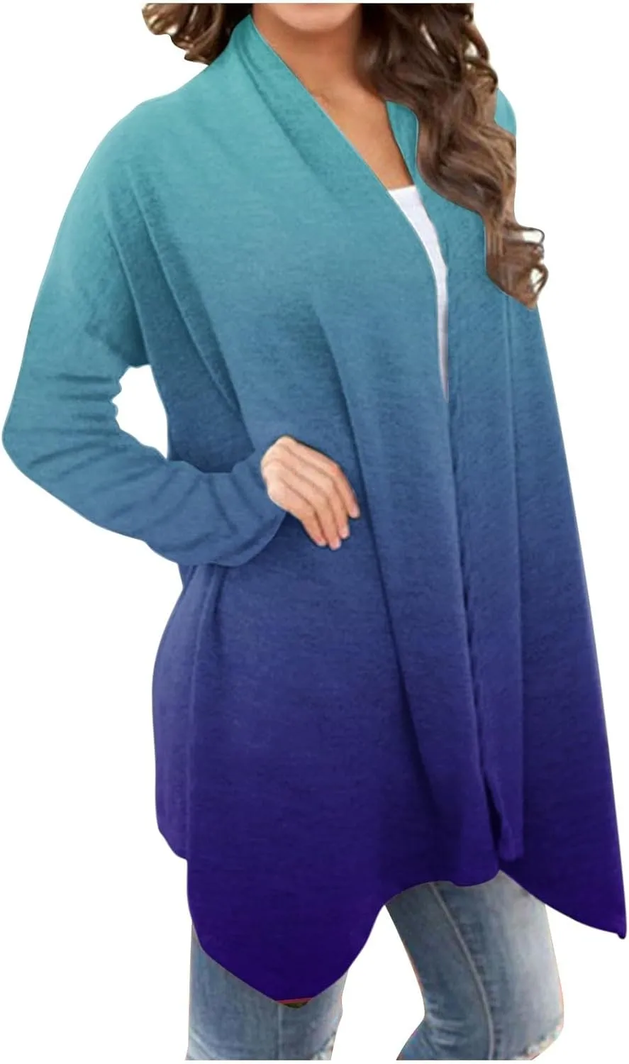 HGps8w Womens Cardigans 2025 Fall Casual Open Front Gradient Lightweight Thin Sweaters Coat Jacket Outerwear
