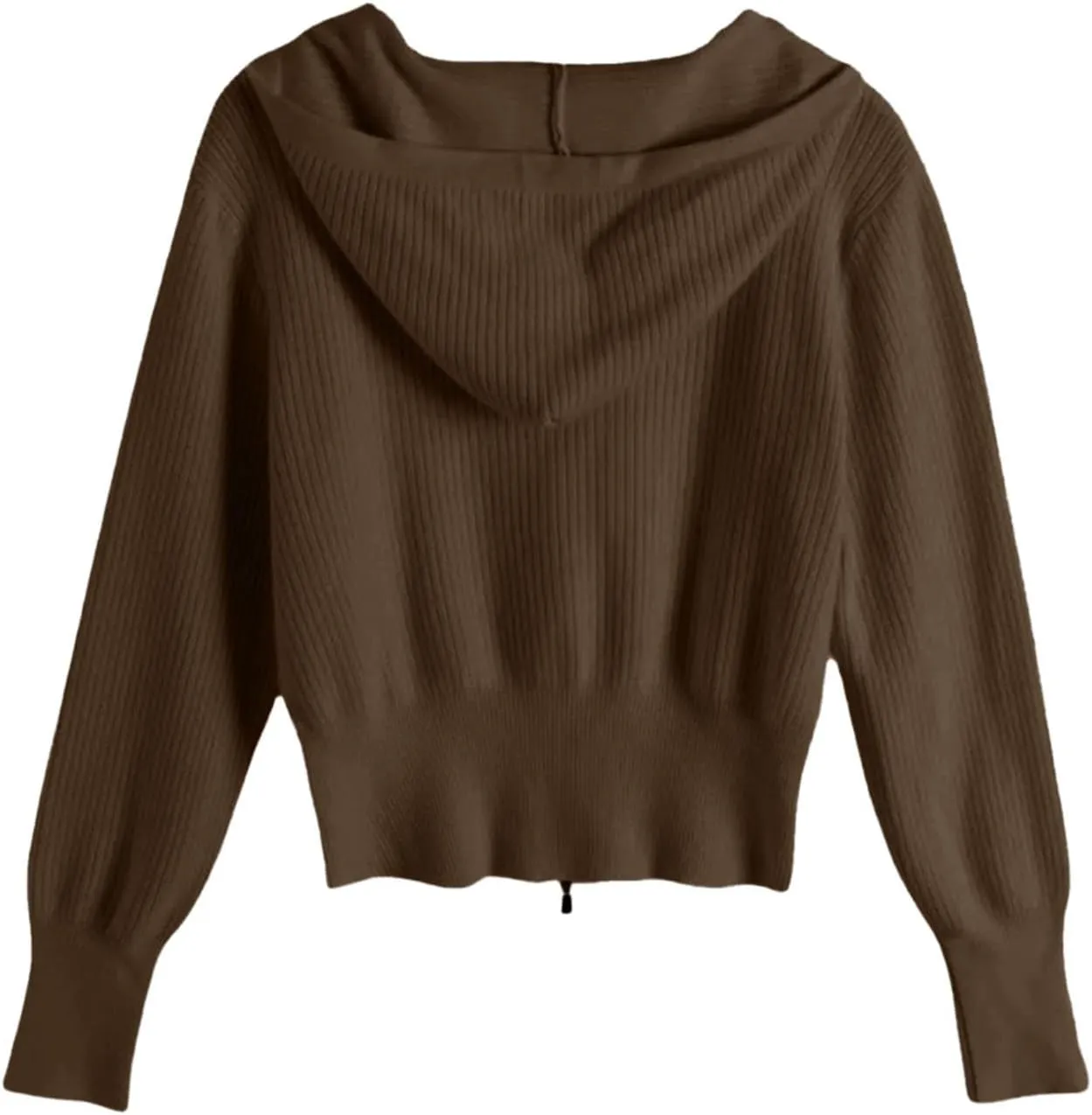 HGps8w Women's Crop Full Zip Knit Hooded Cardigans Open Front Long Sleeve Fall Winter Sweater Coat Outerwear