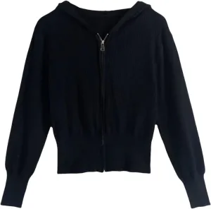 HGps8w Women's Crop Full Zip Knit Hooded Cardigans Open Front Long Sleeve Fall Winter Sweater Coat Outerwear
