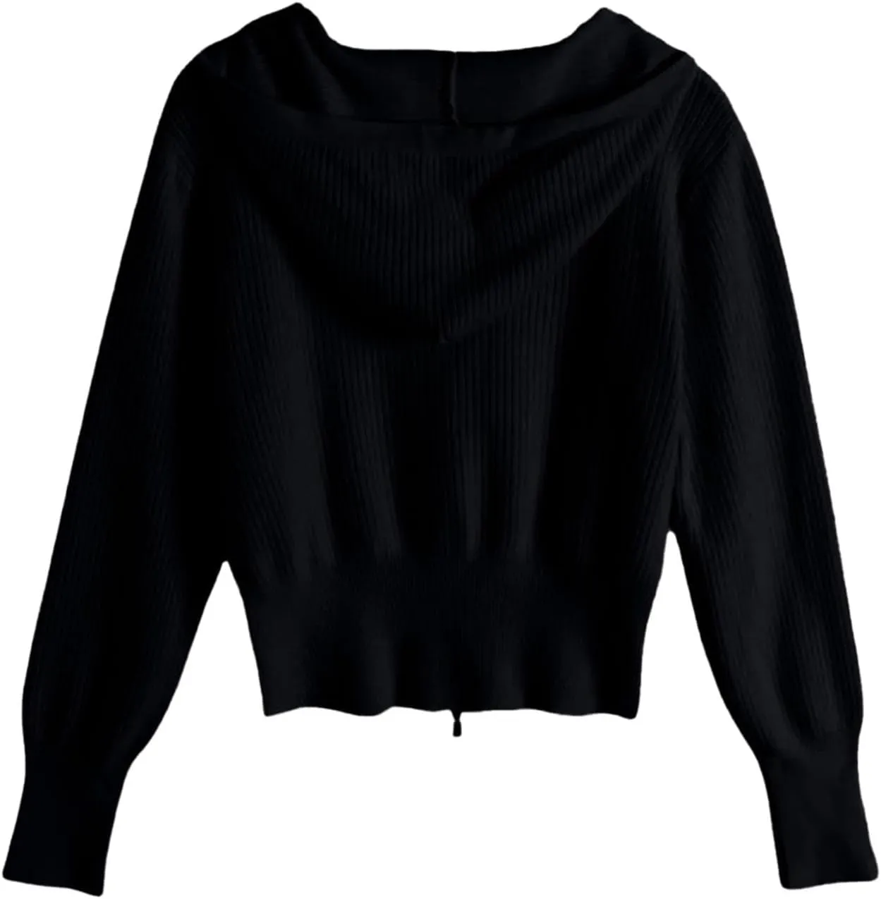HGps8w Women's Crop Full Zip Knit Hooded Cardigans Open Front Long Sleeve Fall Winter Sweater Coat Outerwear