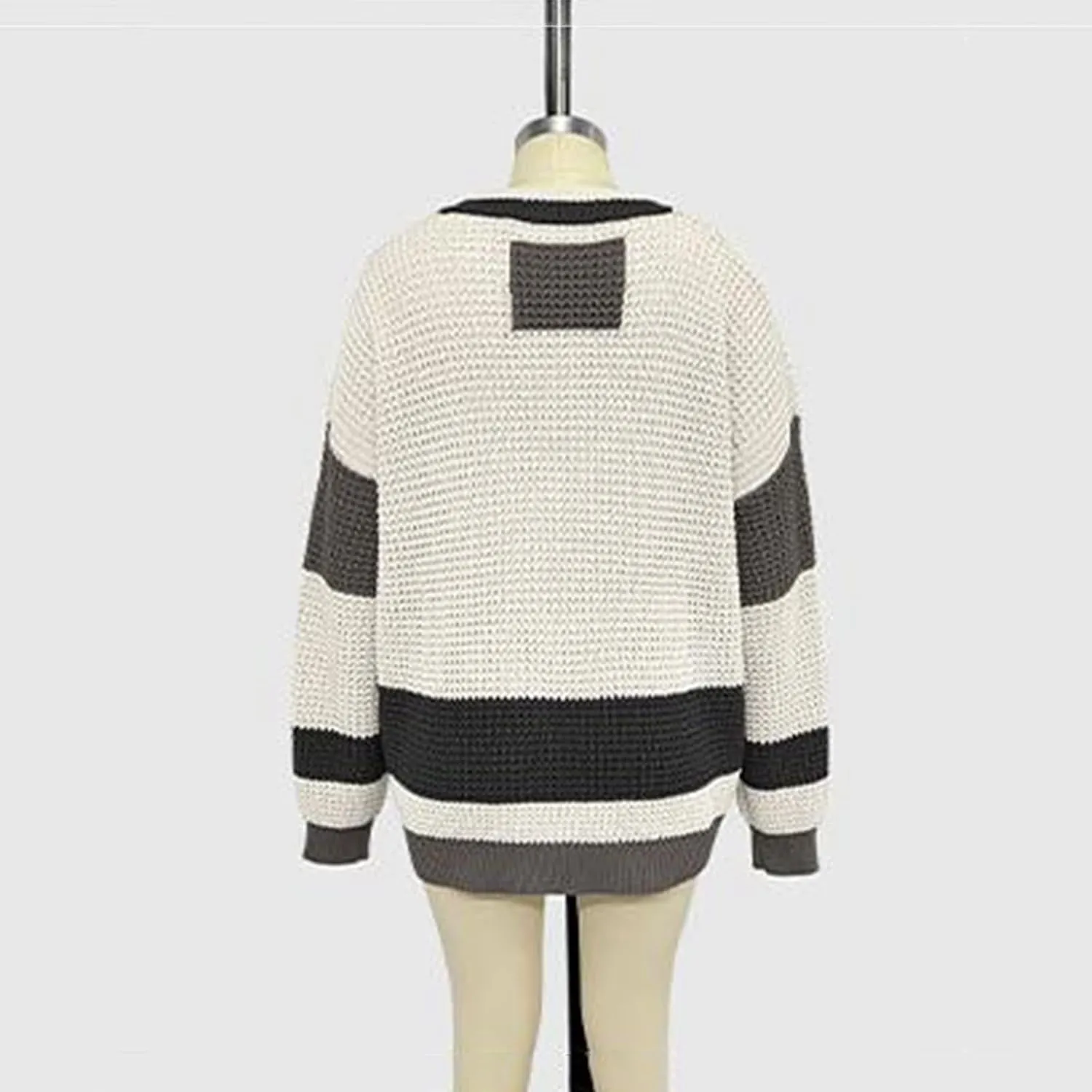 HGps8w Women's Oversized Colorblock Cardigans Long Sleeve Open Front Button Down Sweaters Chunky Knitted Outerwear