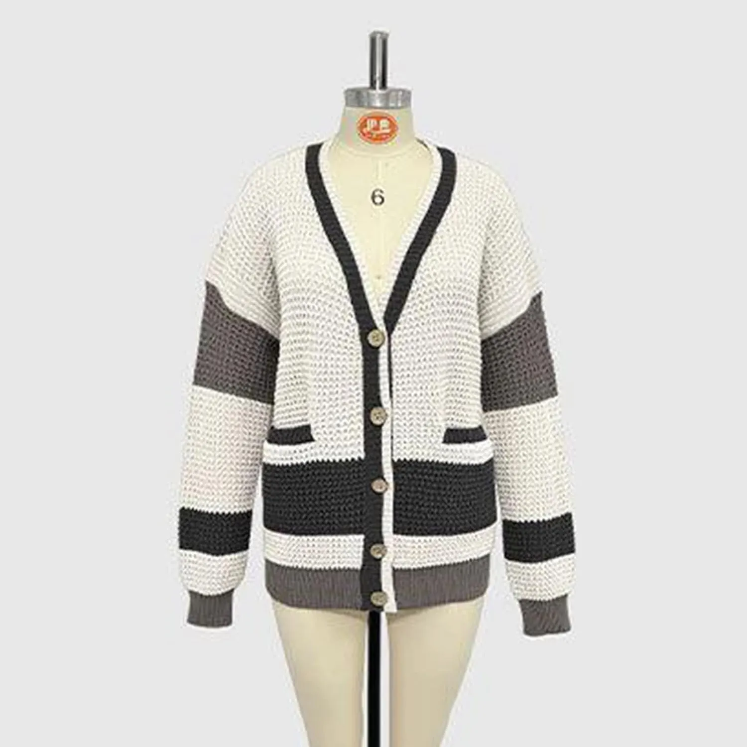 HGps8w Women's Oversized Colorblock Cardigans Long Sleeve Open Front Button Down Sweaters Chunky Knitted Outerwear
