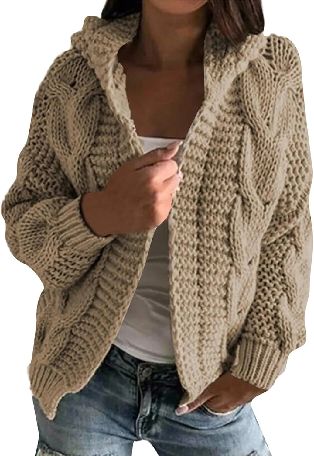 Holiday Hood Long Sleeve Sweater Ladies Cocktail Basic Hooded Regular Fit Windbreaker Women Knit Soft Solid