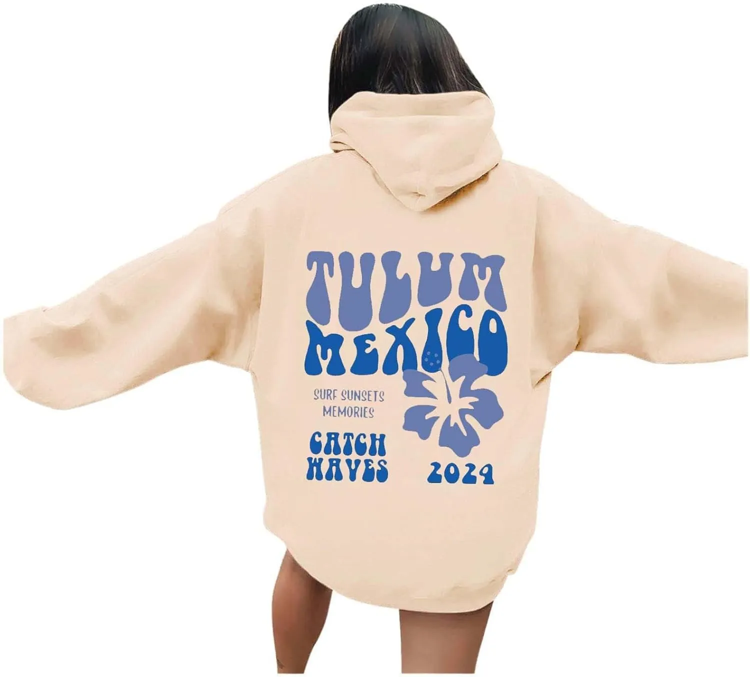 Hoodie Women Casual Letter Floral Print Hooded Sweatshirt With Drawstring Hoodies For Teen Girls Oversized Hoodies