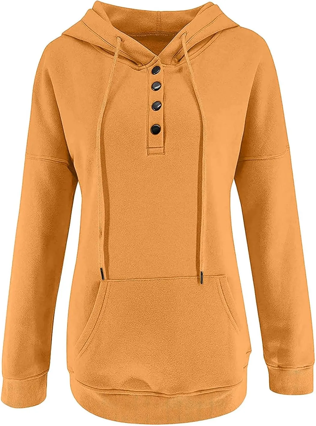Hoodie Women Casual Pullover Sweatshirt Henley Style Long Sleeve Pocket Relaxed Fit Outfit