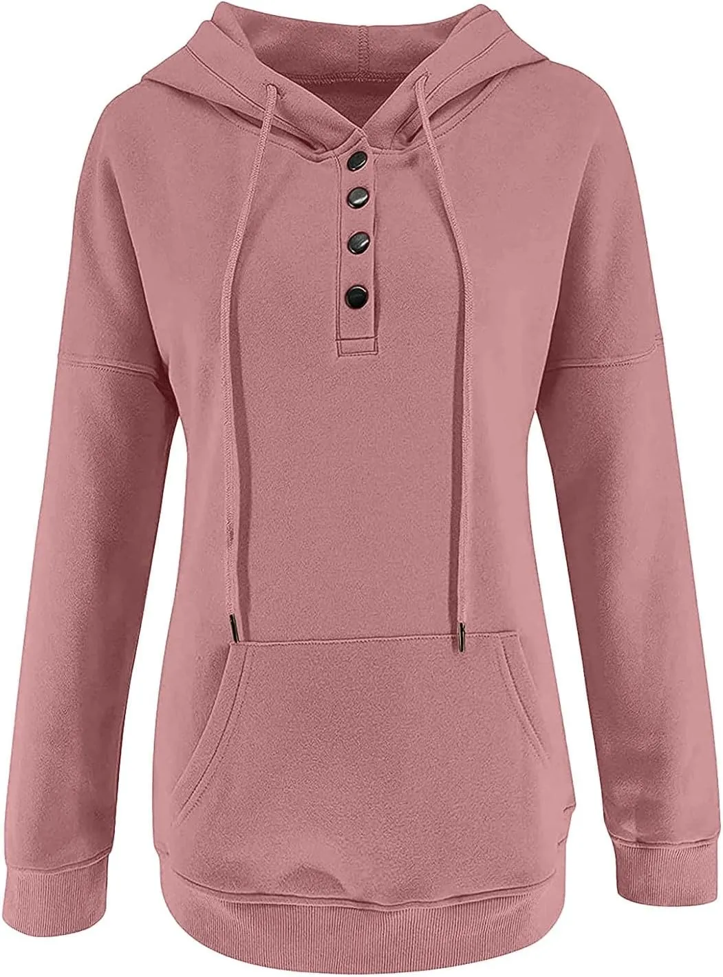 Hoodie Women Casual Pullover Sweatshirt Henley Style Long Sleeve Pocket Relaxed Fit Outfit