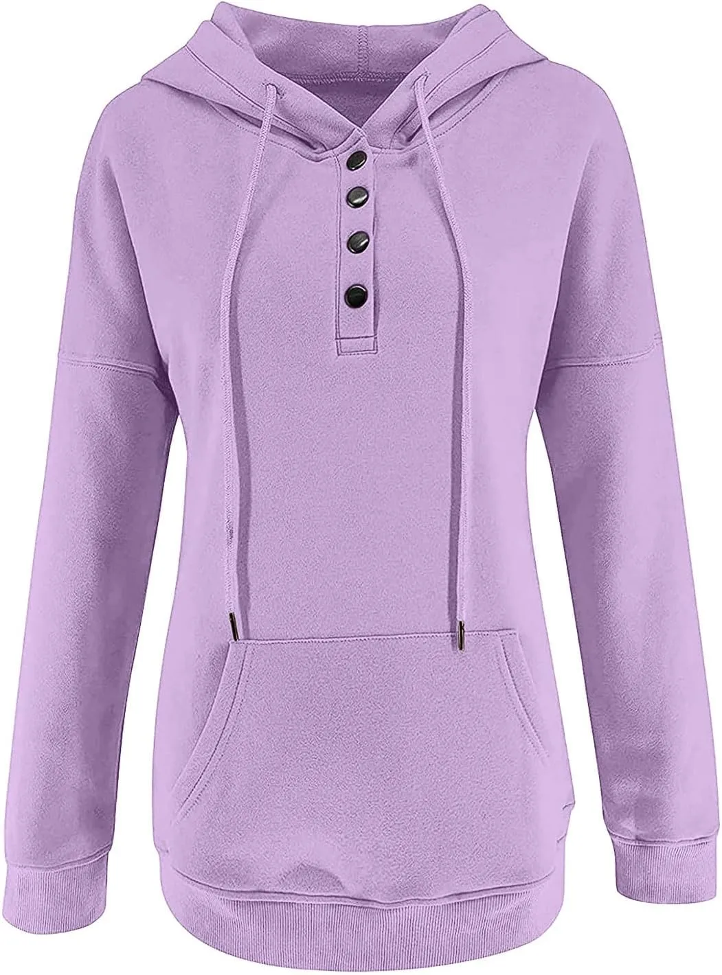 Hoodie Women Casual Pullover Sweatshirt Henley Style Long Sleeve Pocket Relaxed Fit Outfit