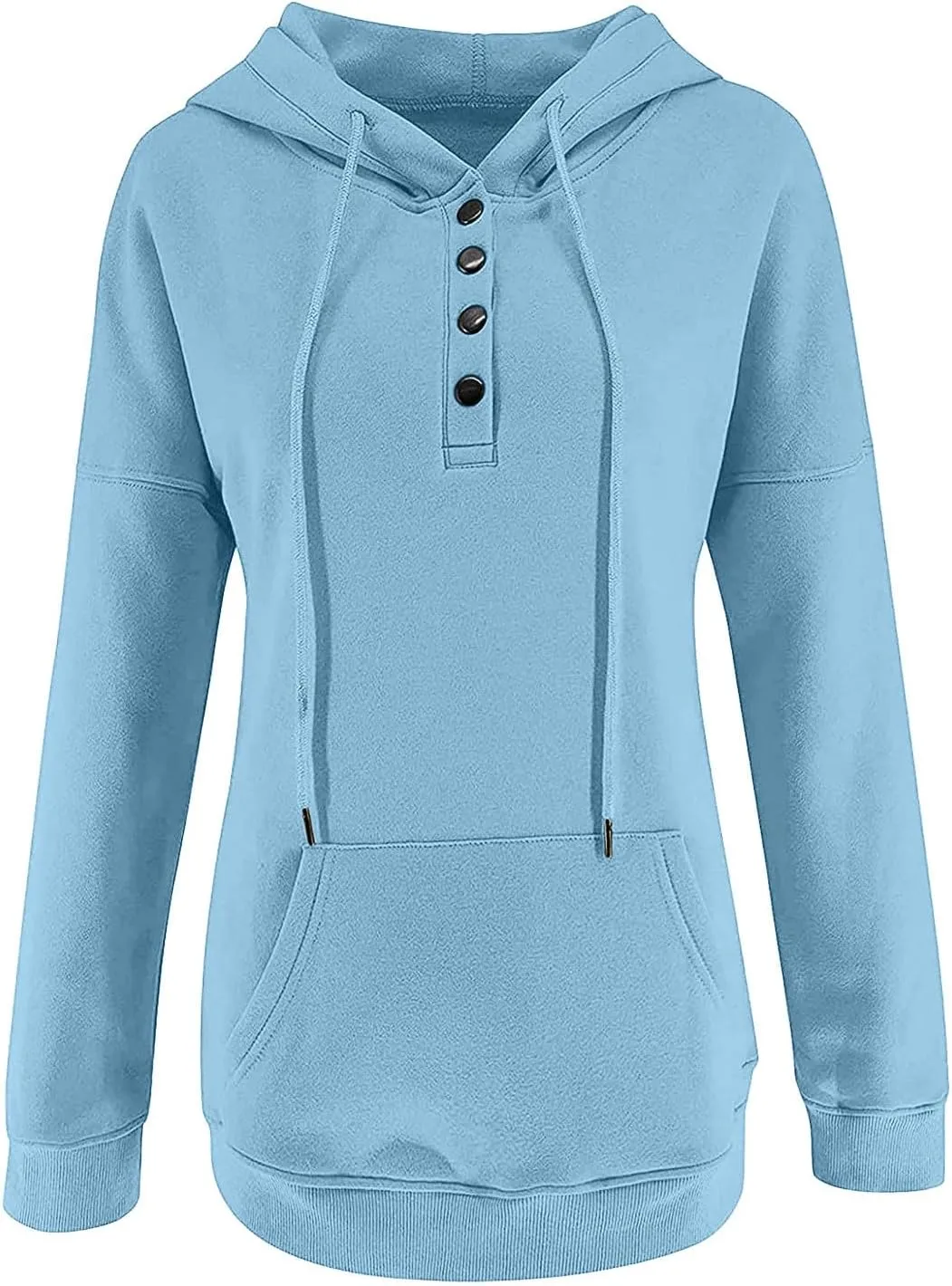 Hoodie Women Casual Pullover Sweatshirt Henley Style Long Sleeve Pocket Relaxed Fit Outfit