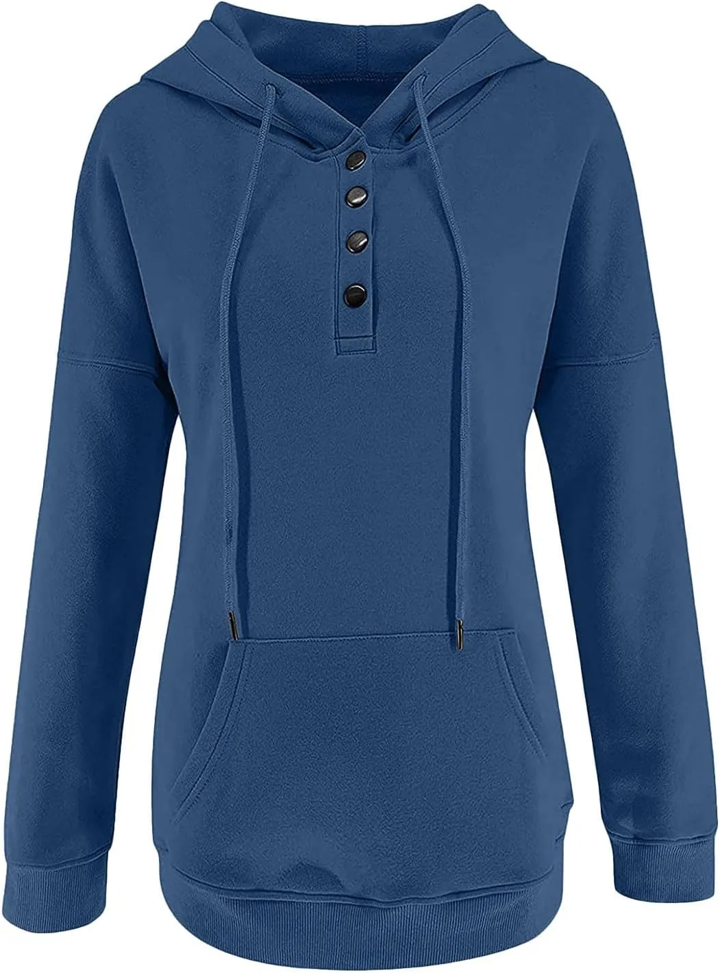 Hoodie Women Casual Pullover Sweatshirt Henley Style Long Sleeve Pocket Relaxed Fit Outfit