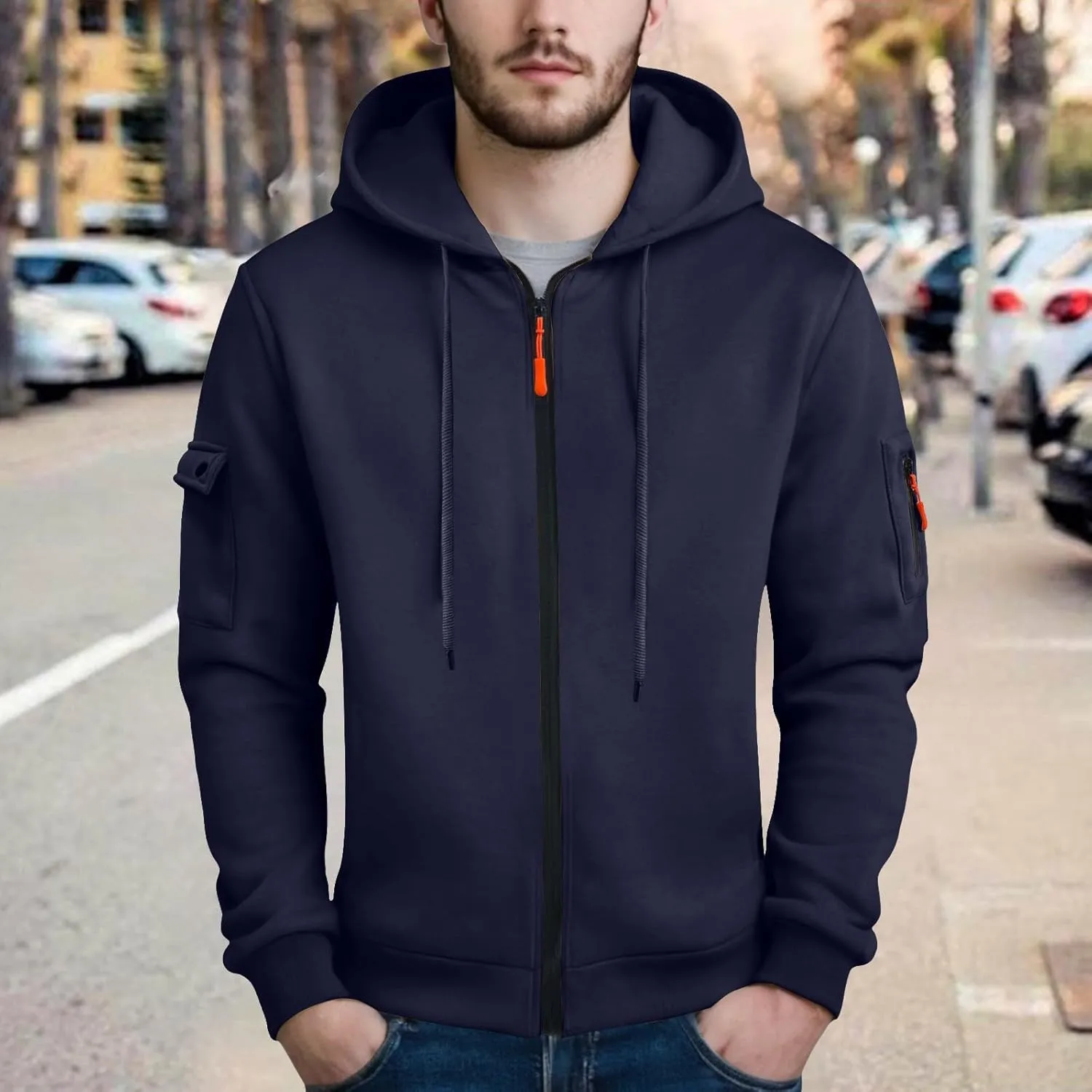 Hoodies for Men Full Zip Up Long Sleeve Sports Hooded Jacket Casual Gym Athletic Sweatshirt Coats with Zip Pockets