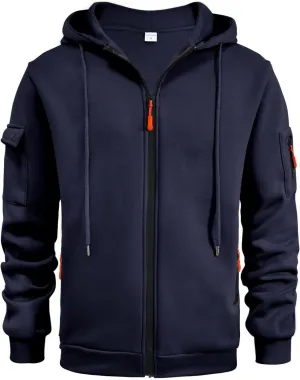 Hoodies for Men Full Zip Up Long Sleeve Sports Hooded Jacket Casual Gym Athletic Sweatshirt Coats with Zip Pockets