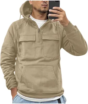 Hoodies for Men Long Sleeve 1/4 Zip Fashion Pullover Athletic Tactical Workout Jacket Fit Sweatshirts with Pockets