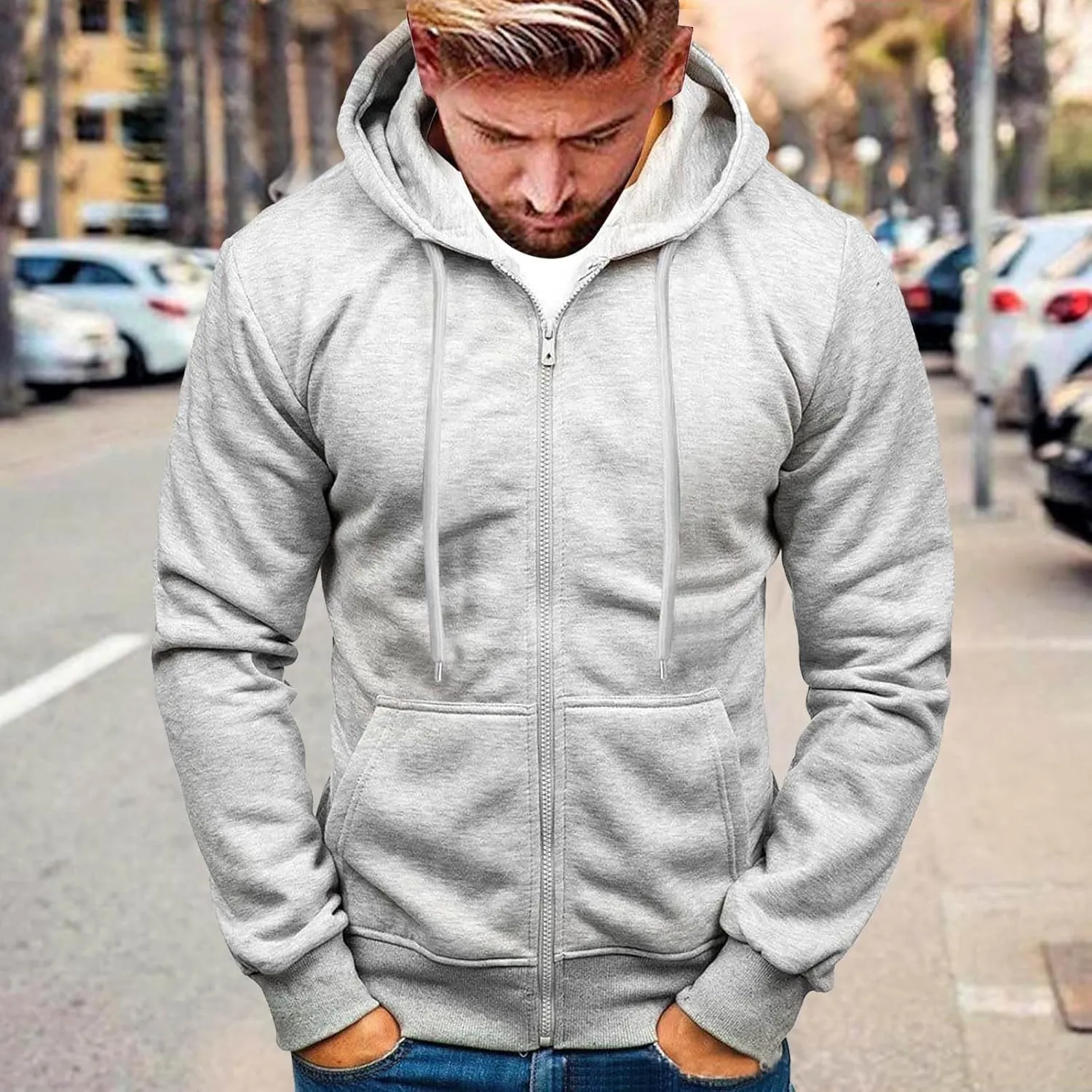 Hoodies for Men Zip up Lightweight Hoodie Big and Tall Sweatshirt Casual Fashion Jackets Fall Tops with Zip Pockets