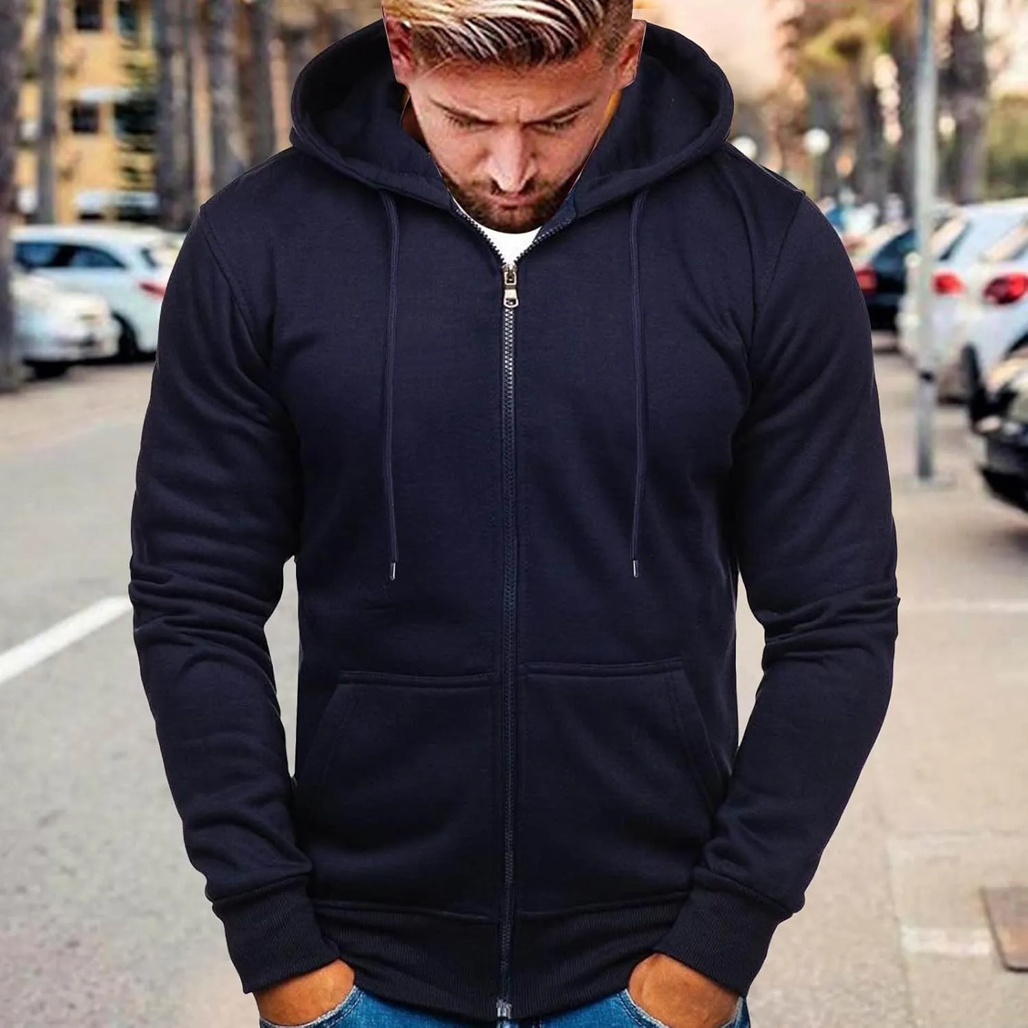 Hoodies for Men Zip up Lightweight Hoodie Big and Tall Sweatshirt Casual Fashion Jackets Fall Tops with Zip Pockets