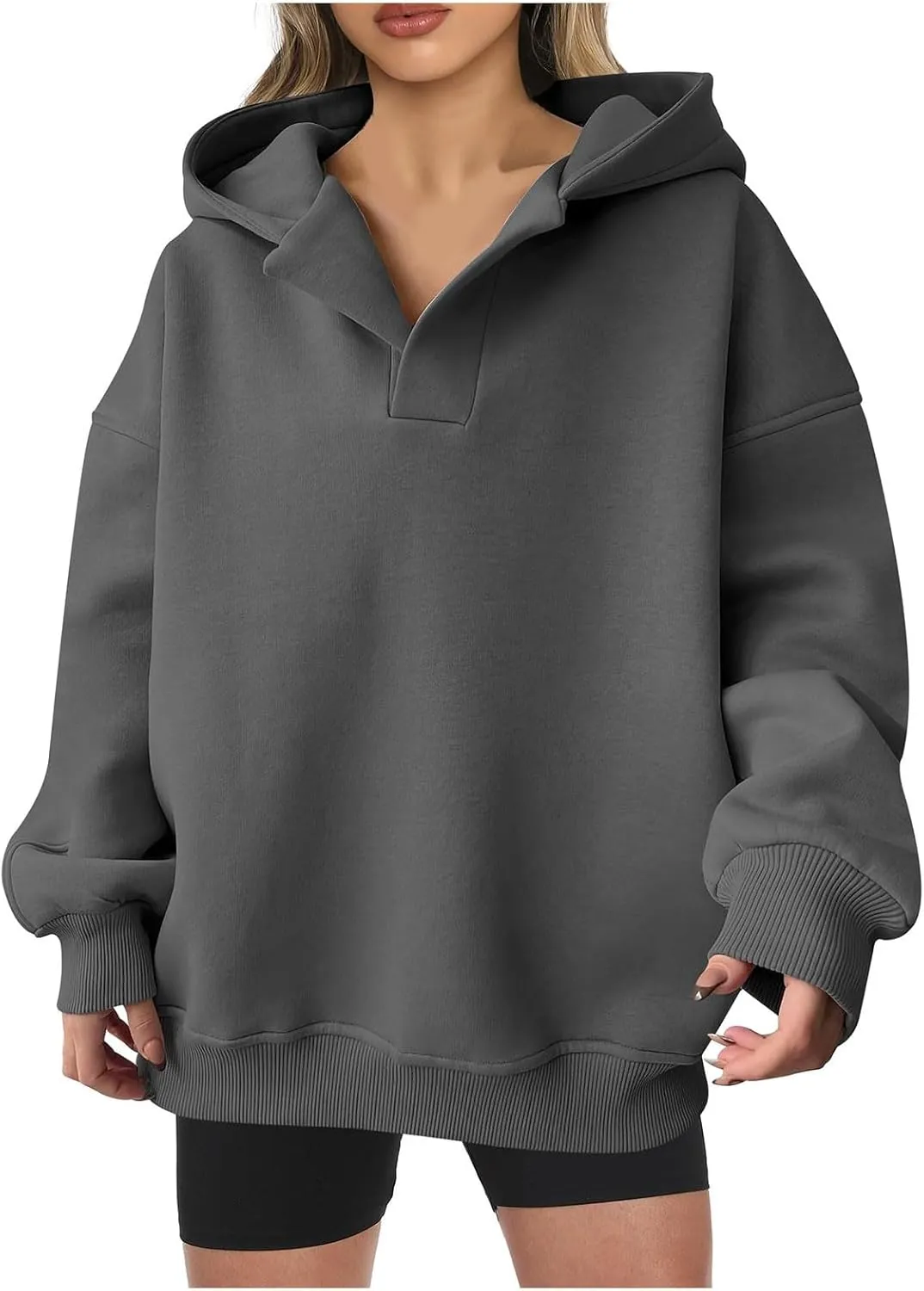 Hoodies for Women Casual Trendy Oversized Pullover Long Sleeve Crewneck Sweatshirts Drop Shoulder Tops Kangaroo Pocket