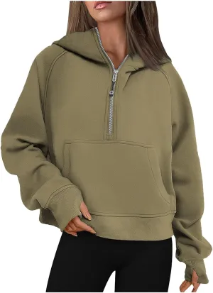Hoodies For Women Half Zip Cropped Pullover Tops With Thumb Hole Fleece Quarter Zipper Hoodie 2024 Fall Y2k Outfits