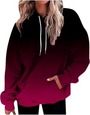 Hoodies For Women Long Sleeve Oversized Sweatshirts Trendy Gradient Graphic Print Sweatshirt with Pocket