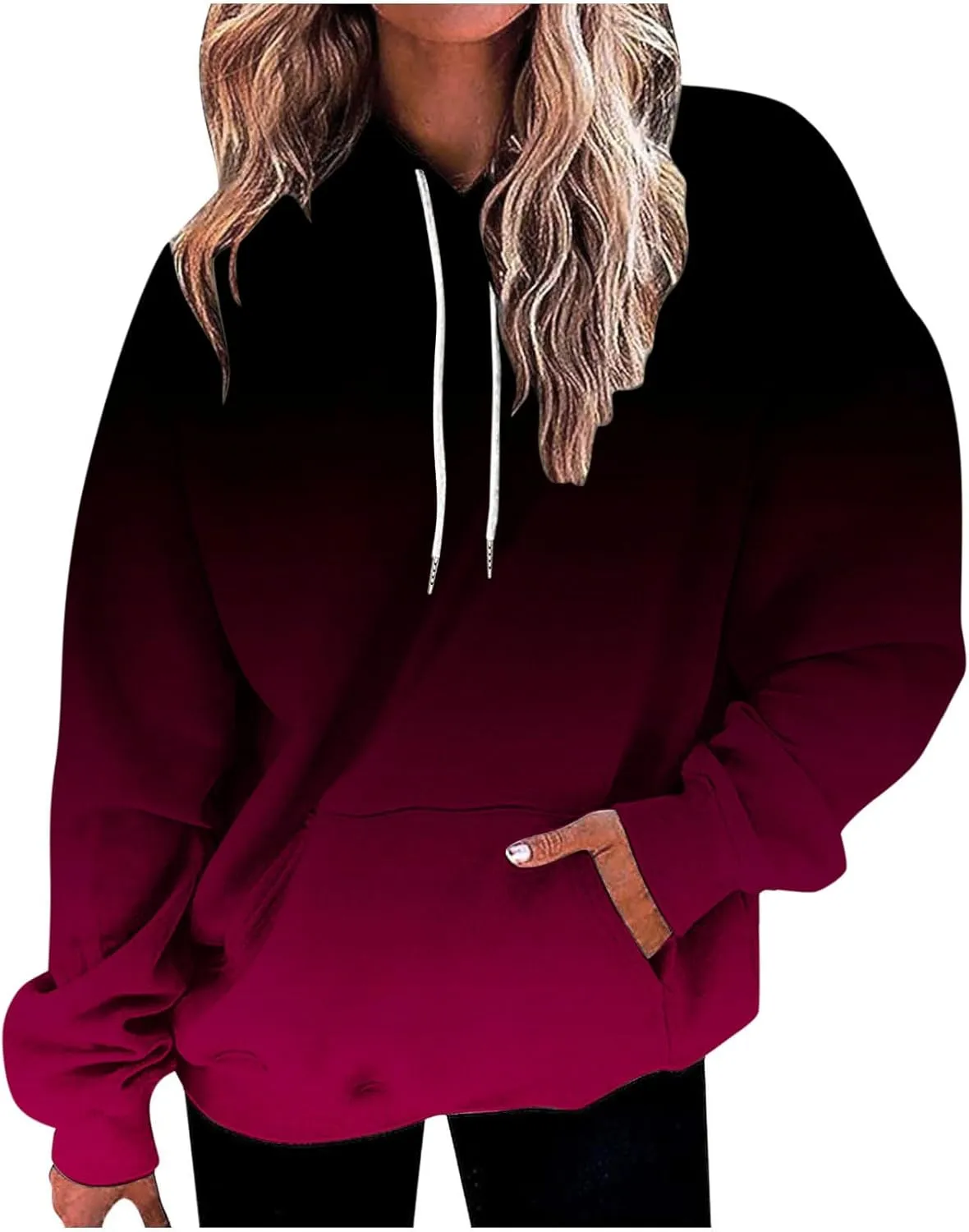 Hoodies For Women Long Sleeve Oversized Sweatshirts Trendy Gradient Graphic Print Sweatshirt with Pocket