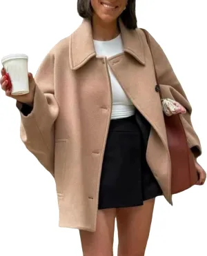 HOTIAN Women Wool Blend Coats 2025 Long Sleeve Coat Jacket PeacoatOutwear Overcoat