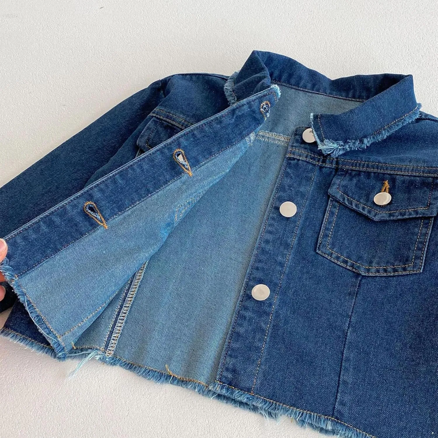 iiniim Toddler Girl's Denim Outfit Button Front Long Sleeve Denim Jackets and Mini Skirts 2pcs Set