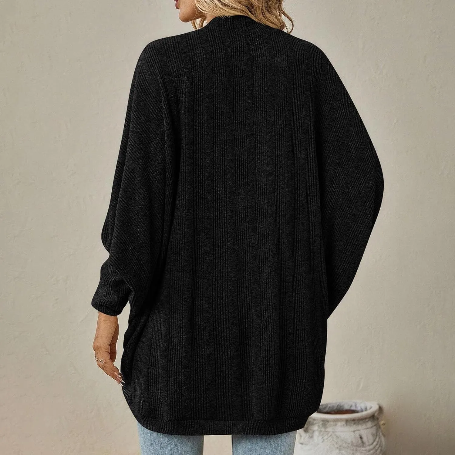 iLH Autumn and Winter New Cardigan for Women Loose Bat Wing Sleeves Knitted Coat Casual Solid Color Open Neck Outerwear