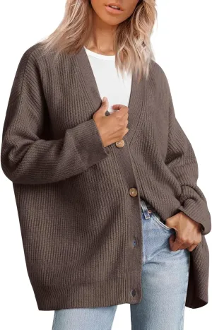 iLH Cardigan Sweaters for Sweater Fall Fashion Oversize Loose Sweater Button down V Neck Solid Outerwear Knitted Coat