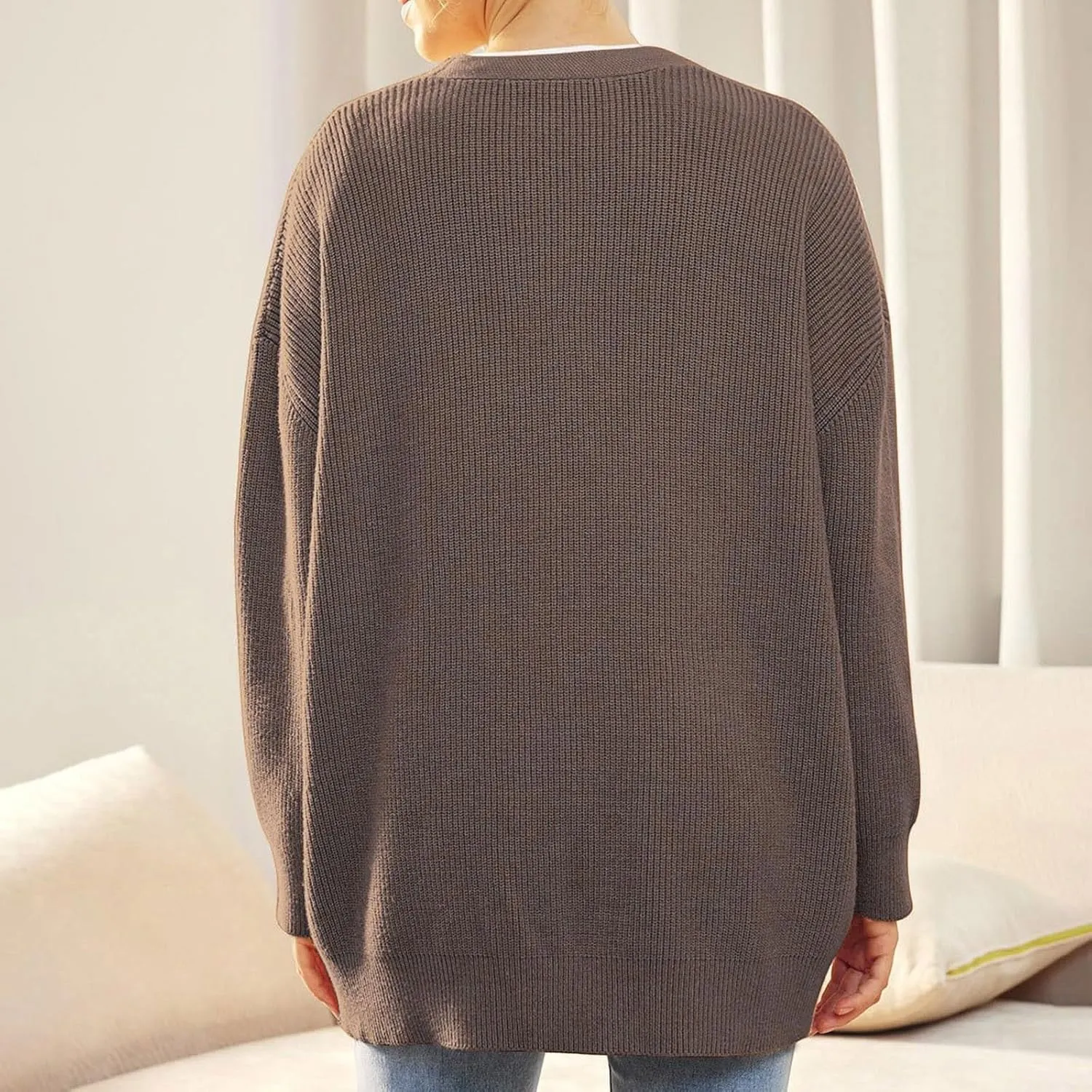 iLH Cardigan Sweaters for Sweater Fall Fashion Oversize Loose Sweater Button down V Neck Solid Outerwear Knitted Coat
