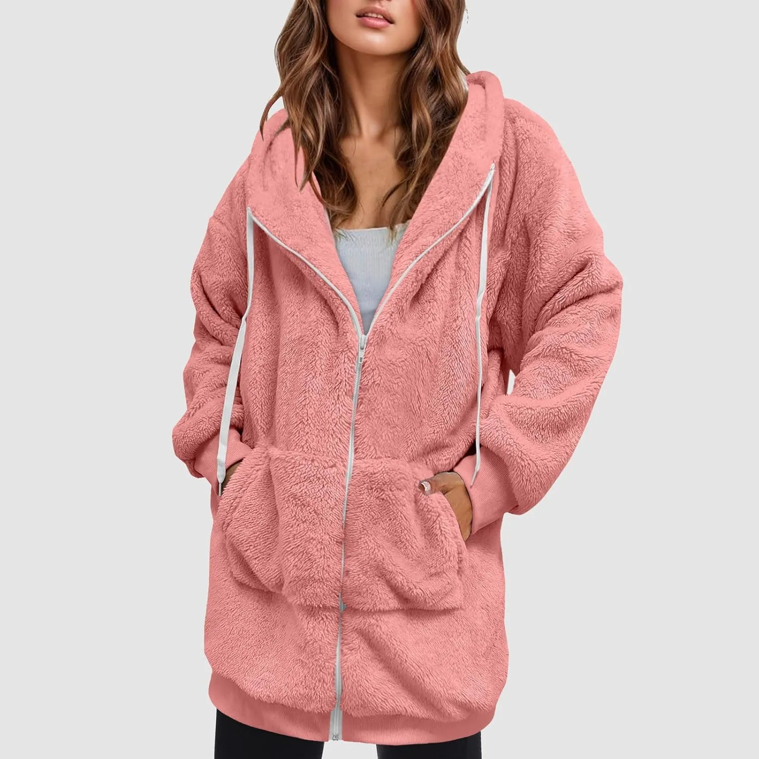 iLH Womens Full Zip Long Hoodies Fleece Soft Cozy Hooded Sweatshirts For Women Fall Winter Leisure Ovrsized Long Jacket