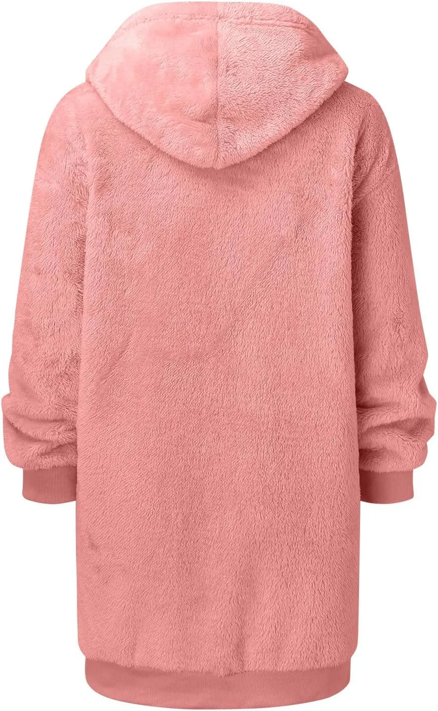 iLH Womens Full Zip Long Hoodies Fleece Soft Cozy Hooded Sweatshirts For Women Fall Winter Leisure Ovrsized Long Jacket