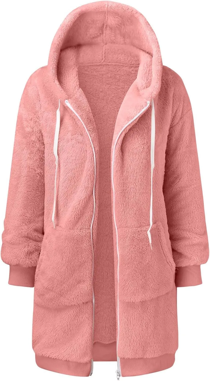 iLH Womens Full Zip Long Hoodies Fleece Soft Cozy Hooded Sweatshirts For Women Fall Winter Leisure Ovrsized Long Jacket