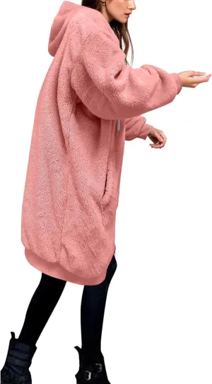 iLH Womens Full Zip Long Hoodies Fleece Soft Cozy Hooded Sweatshirts For Women Fall Winter Leisure Ovrsized Long Jacket