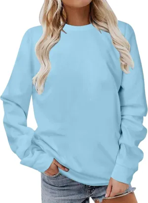 jovati 2024 Fall Fashion Versatile Clothes Womens Casual Crewneck Long Sleeve Shirts Basic Loose Comfy Work Pullover Tops